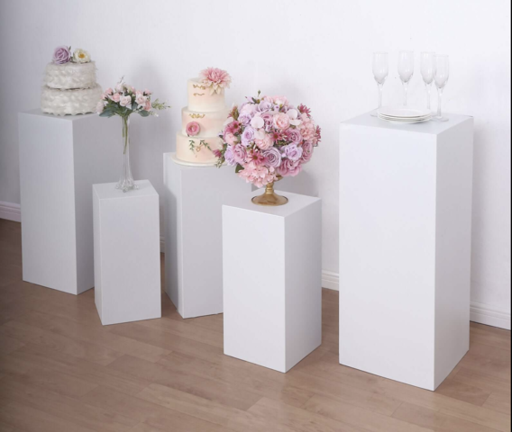 5 White Metal Rectangular Prop Pedestal Stands