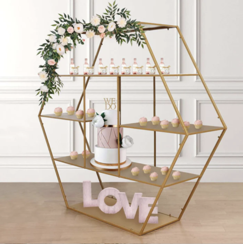 Gold Metal Hexagonal Cake Dessert Display Stand