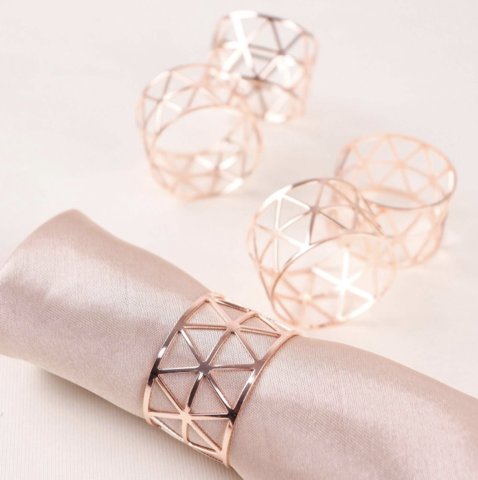 Gold Geometric Napkin Rings Rose Gold