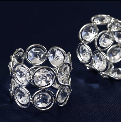 Acrylic Crystal Gem Beaded Napkin Rings Silver