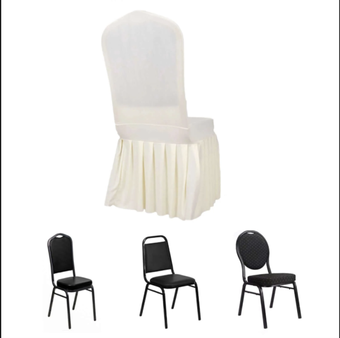 1pc Stretch Fitted Ruffle Pleated Skirt Banquet Chair Cover Ivory