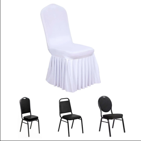 1pc Stretch Fitted Ruffle Pleated Skirt Banquet Chair Cover White