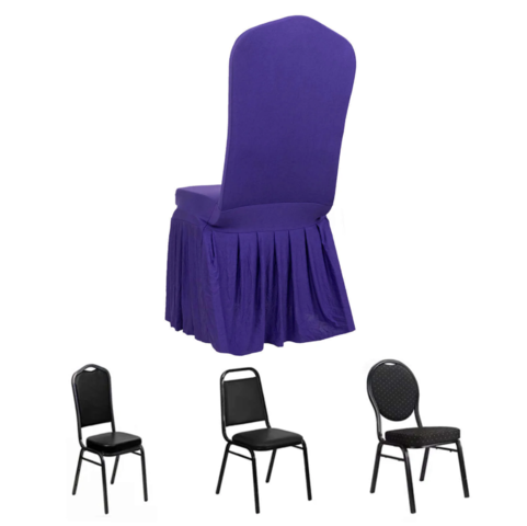 1pc Stretch Fitted Ruffle Pleated Skirt Banquet Chair Cover Purple