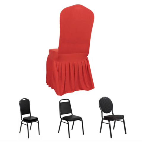 1pc Stretch Fitted Ruffle Pleated Skirt Banquet Chair Cover Red