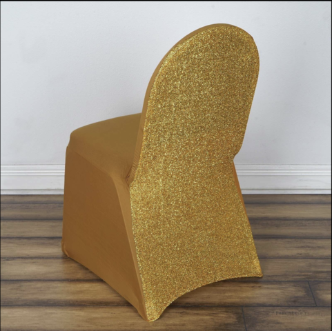 Metallic Shimmer Tinsel Spandex Banquet Chair Cover Gold