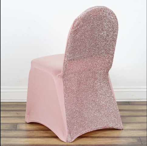 Metallic Shimmer Tinsel Spandex Banquet Chair Cover Rose Gold