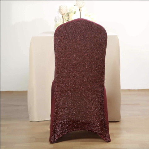 Metallic Shimmer Tinsel Spandex Banquet Chair Cover Burgundy