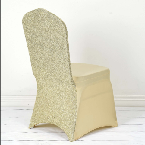 Metallic Shimmer Tinsel Spandex Banquet Chair Cover Champagne