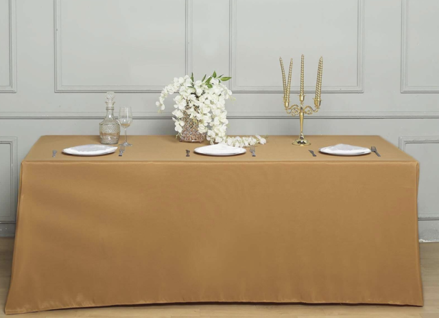 Seamless Polyester Tablecloth 8ft 90x132 Gold