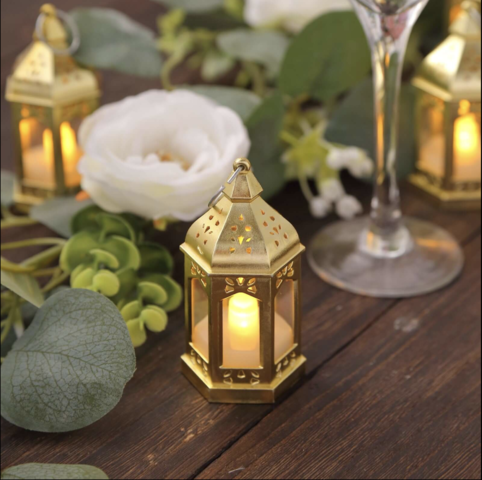 Gold Moroccan Mini Lantern with Flickering LED Tealight Candles