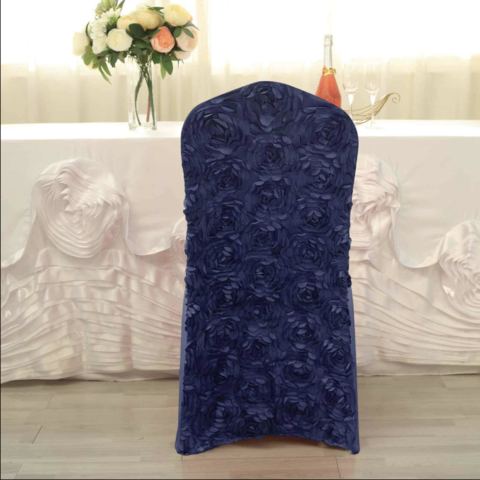 Rosette Spandex Stretch Banquet Chair Cover Navy Blue