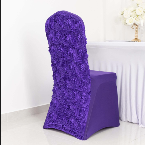 Rosette Spandex Stretch Banquet Chair Cover Purple