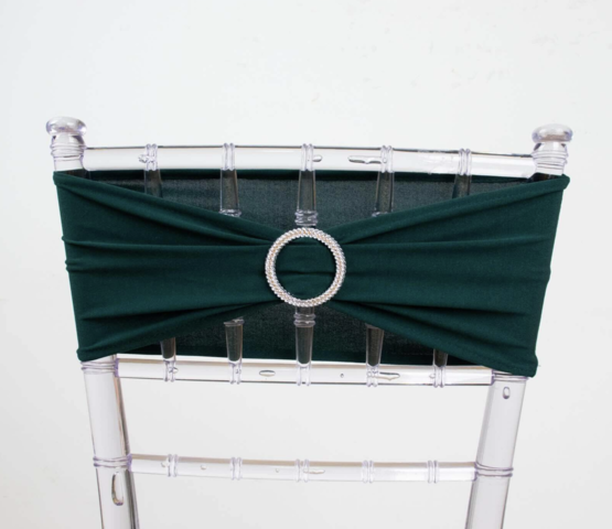 Spandex Chair Round Diamond Buckles Sash Hunter Emerald Green