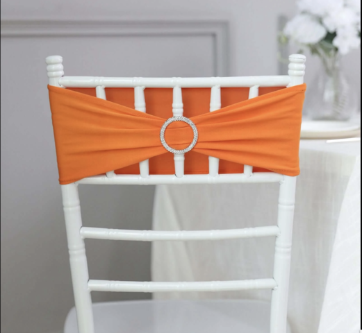 Spandex Chair Round Diamond Buckles Sash Orange