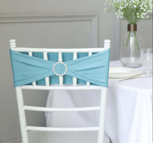 Spandex Chair Round Diamond Buckles Sash Turquoise