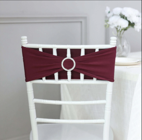 Spandex Chair Round Diamond Buckles Sash Burgundy