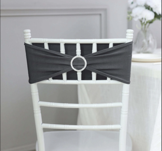 Spandex Chair Round Diamond Buckles Sash Charcoal Gray