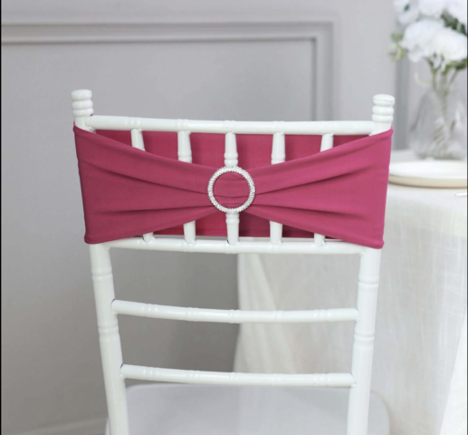 Spandex Chair Round Diamond Buckles Sash Fuchsia