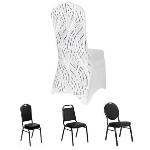 Wave Embroidered Spandex Stretch Banquet Chair Cover White