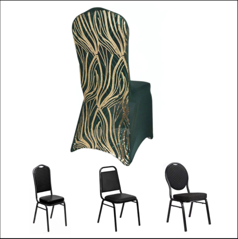 Wave Embroidered Spandex Stretch Banquet Chair Cover Emerald Green