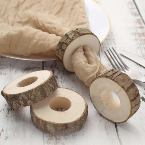 Rustic Natural Birch Wood Slices Napkin Rings 