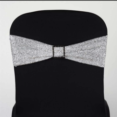 Metallic Shimmer Tinsel Spandex Chair Sash Silver