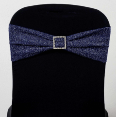 Metallic Shimmer Tinsel Spandex Chair Sash Navy Blue