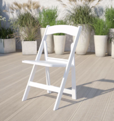 Resin Faux Wood Folding Chair with Vinyl Seat White