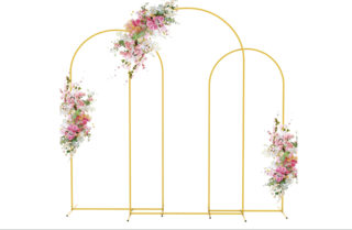 Set of 3 Gold Metal Arch Backdrop Stands