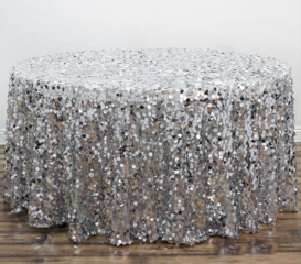 Payette Sequin Round Tablecloth Silver