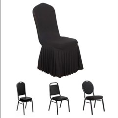 1pc Stretch Fitted Ruffle Pleated Skirt Banquet Chair Cover Black