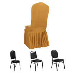 1pc Stretch Fitted Ruffle Pleated Skirt Banquet Chair Cover Gold