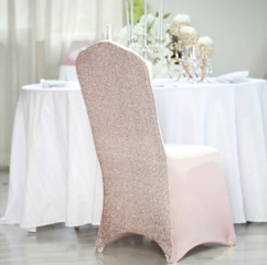 Metallic Shimmer Tinsel Spandex Banquet Chair Cover Blush