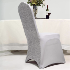 Metallic Shimmer Tinsel Spandex Banquet Chair Cover Silver