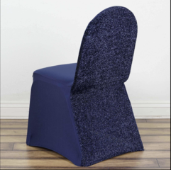 Metallic Shimmer Tinsel Spandex Banquet Chair Cover Navy Blue