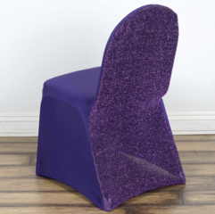 Metallic Shimmer Tinsel Spandex Banquet Chair Cover Purple