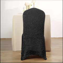 Metallic Shimmer Tinsel Spandex Banquet Chair Cover Black