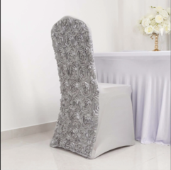 Rosette Spandex Stretch Banquet Chair Cover Silver