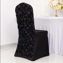 Rosette Spandex Stretch Banquet Chair Cover Black