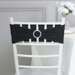 Spandex Chair Round Diamond Buckles Sash Black