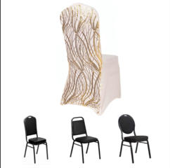 Wave Embroidered Spandex Stretch Banquet Chair Cover Rose Gold