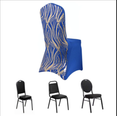 Wave Embroidered Spandex Stretch Banquet Chair Cover Royal Blue