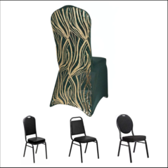 Wave Embroidered Spandex Stretch Banquet Chair Cover Emerald Green