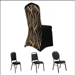 Wave Embroidered Spandex Stretch Banquet Chair Cover Black