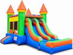 Double Lane Slide Castle Combo Moonwalk with Pool