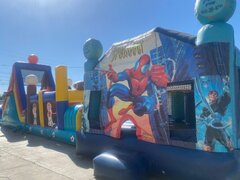 65' Spiderman obstacle course slide jumper 17x66x19 