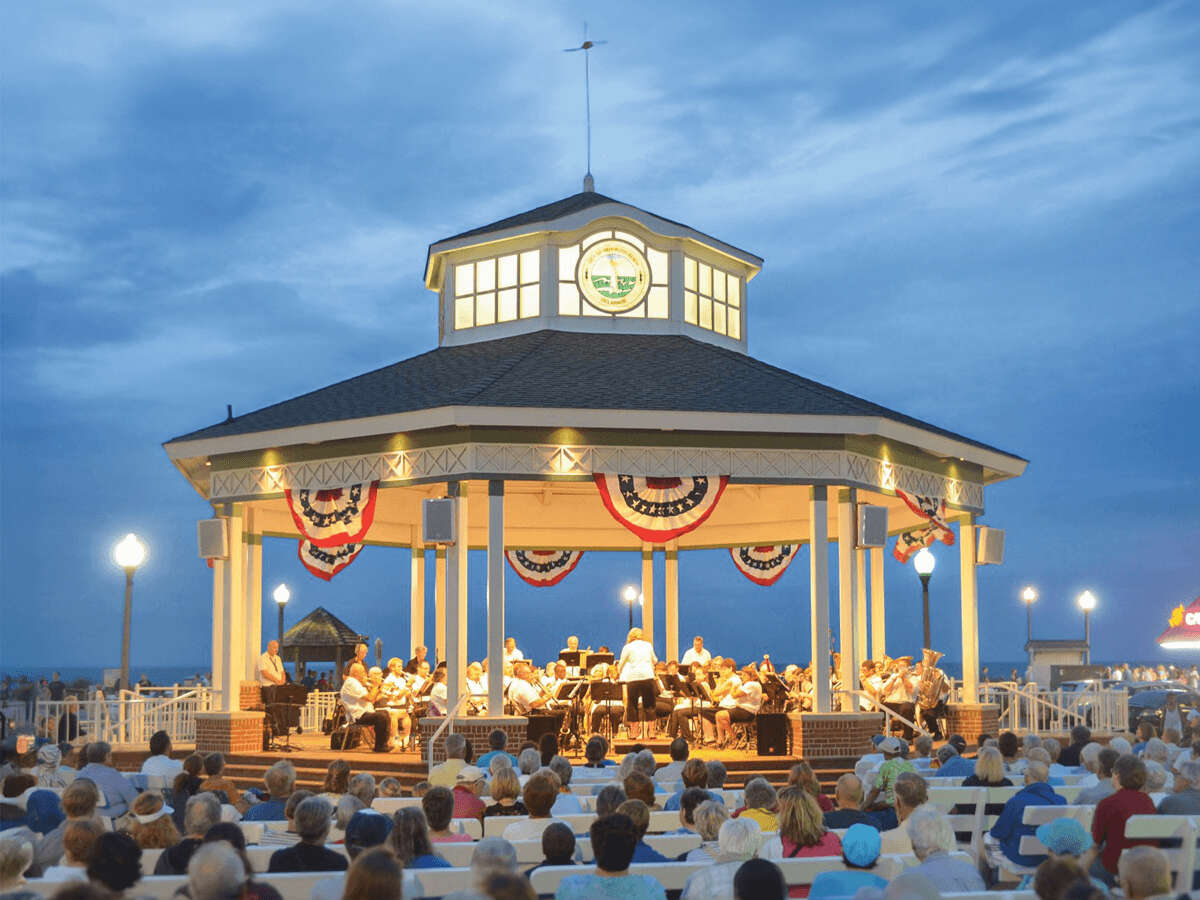 Evening concert at a seaside pavilion.
