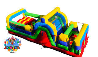 Colorful inflatable obstacle course by Jayden's Party Rentals for active outdoor events.