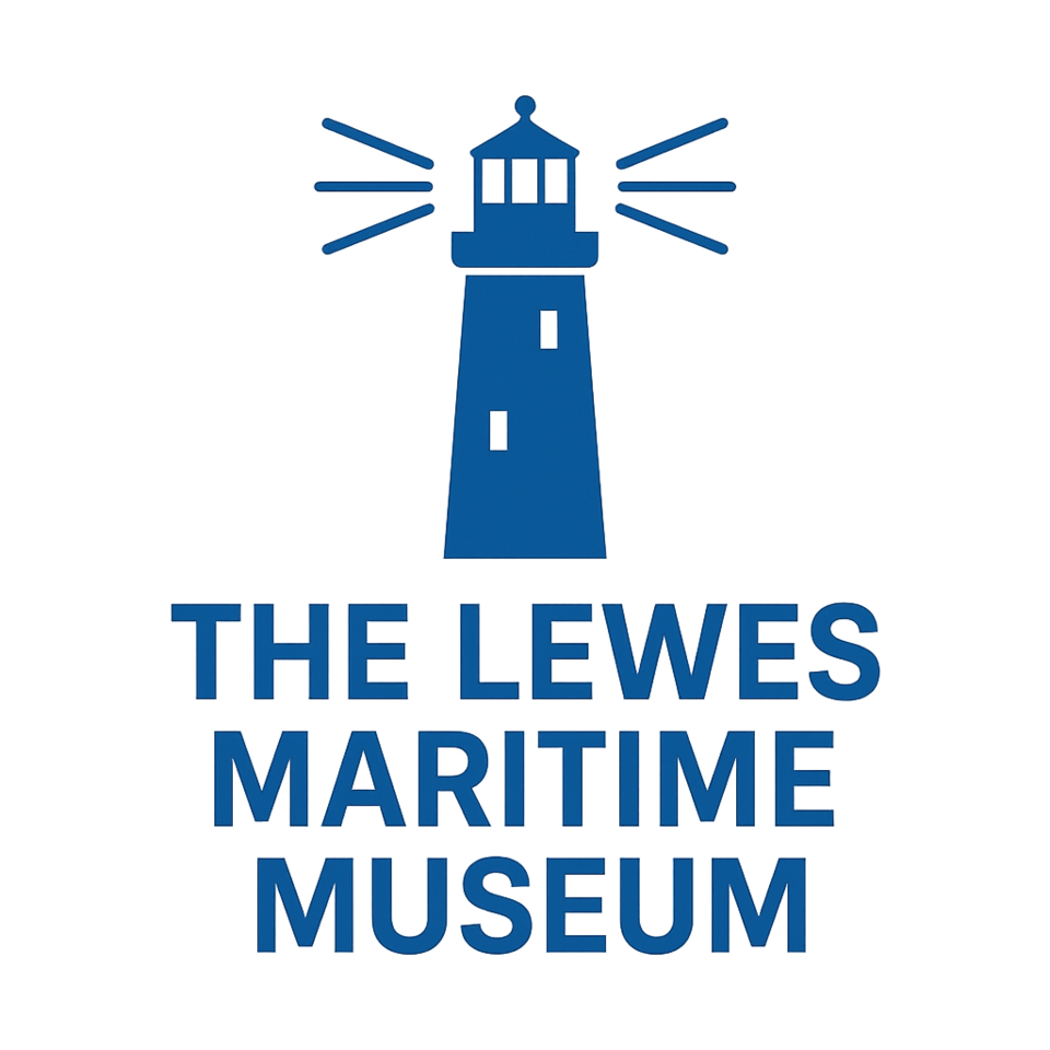 Logo for The Lewes Maritime Museum featuring a lighthouse icon with radiating light beams.