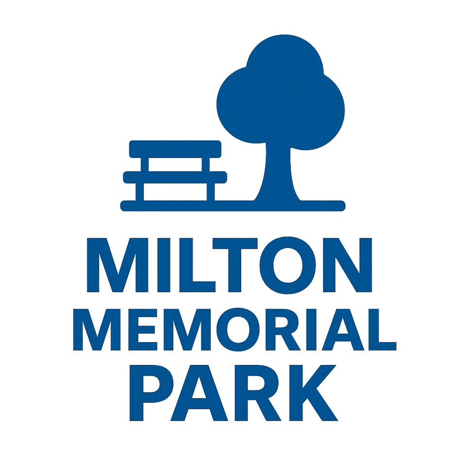 Image of a blue icon representing a park with a bench and a tree, labeled "Milton Memorial Park" — designed in the same style as the other location icons.